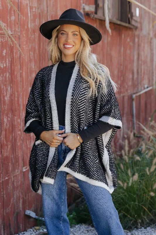 Fuzzy Black Herringbone Kimono - FINAL SALE