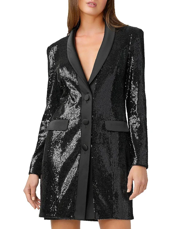 Womens Sequined Tuxedo Mini Dress