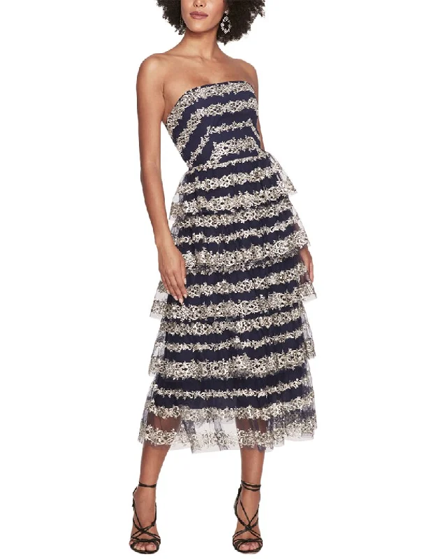 Marchesa Notte Tiered Midi Dress