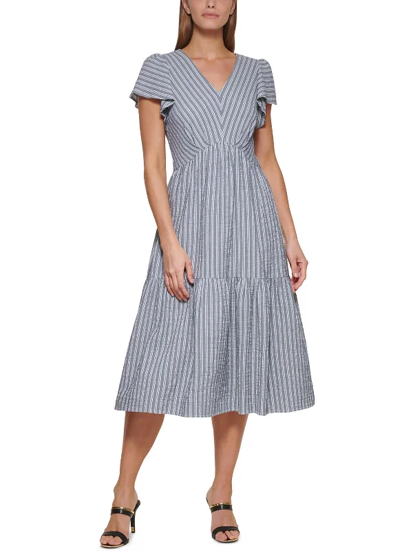 Womens Tiered V-Neck Midi Dress