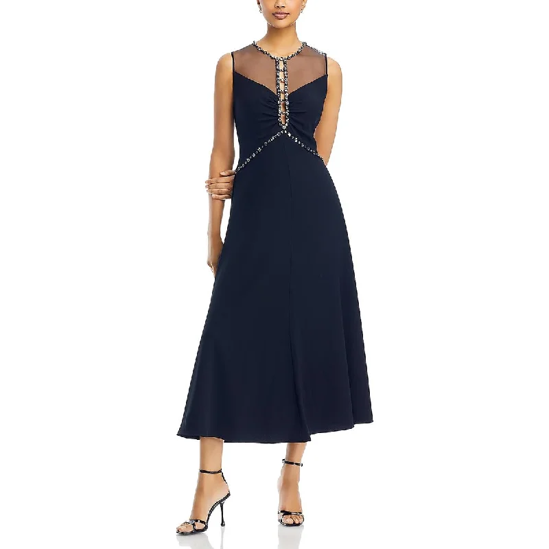 Everly Womens Embellished Illusion Evening Dress