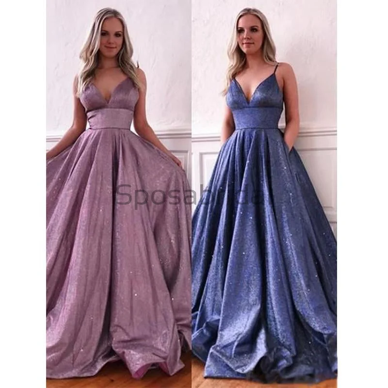 Charming A-line Spaghetti Straps Sparkly Long Shining Gorgeous Prom Dresses PD1763