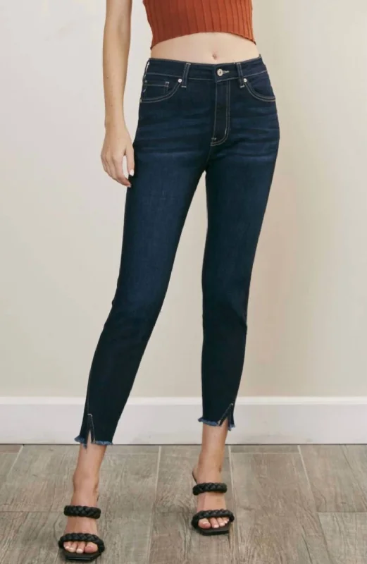 Shanna Split Hem Jeans In Dark Wash