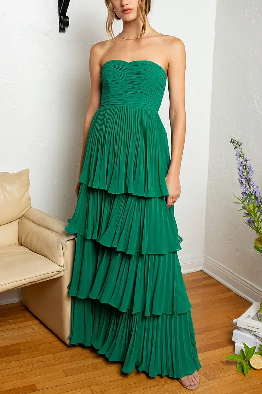 Emerald Green Strapless Multi-Layer Long Formal Dress