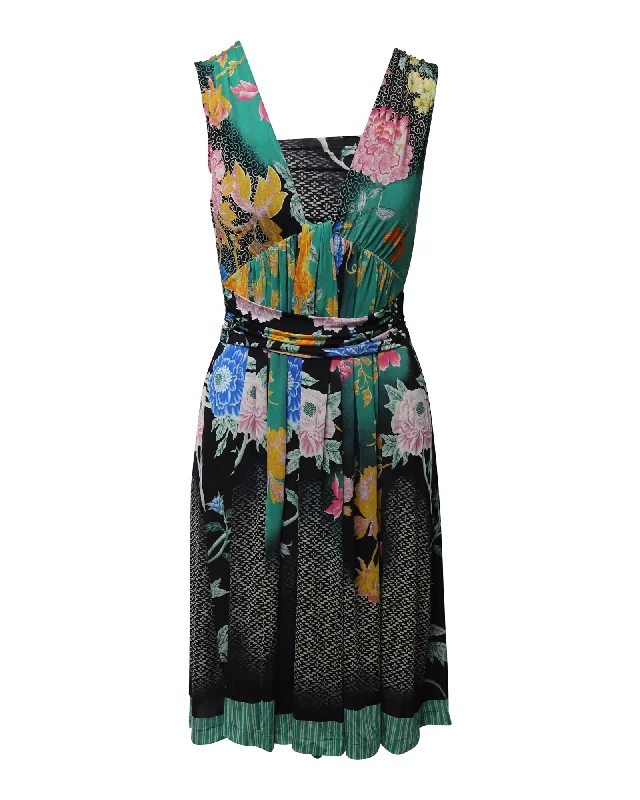 Etro V-Neck Printed Midi Dress in Multicolor Nylon