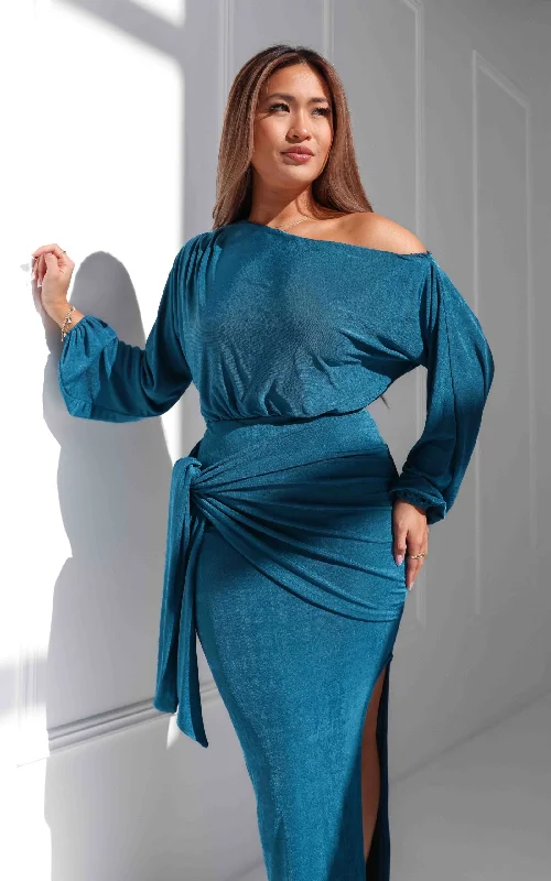 Kobe Maxi Dress - Teal Blue Sheen