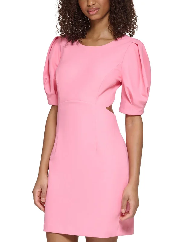 Womens Puff Sleeves Mini Sheath Dress