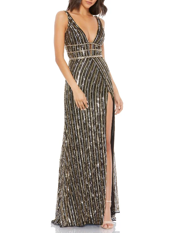 Womens Sequin Open Back Evening Dress