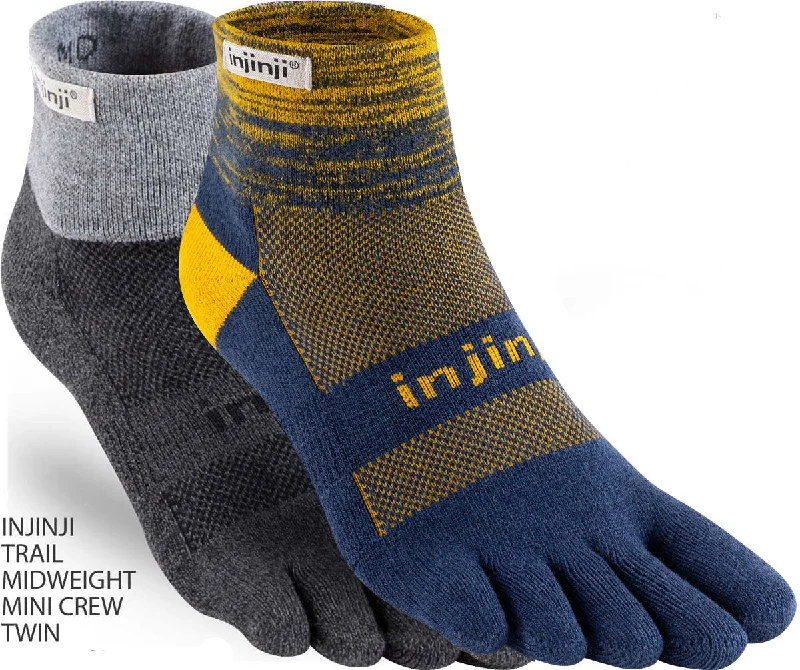 Injinji Men's Mid-Weight Trail Run Mini Crew Toe Socks TWIN PACK (INJ-TR-TWIN)