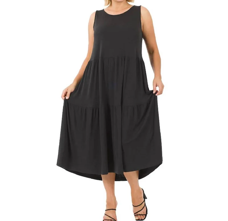 Monica Tiered Midi Dress In Black