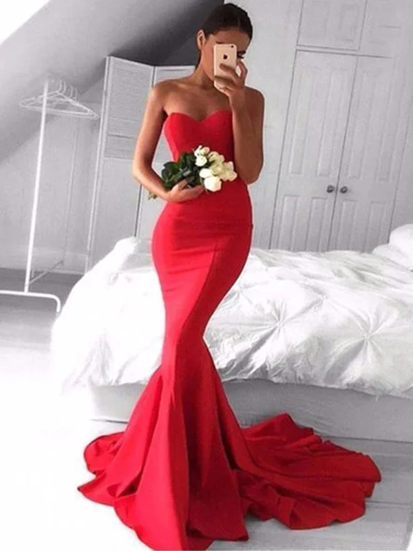 Sexy Red Strapless Sweetheart Mermaid Long Prom Dress, PD3104