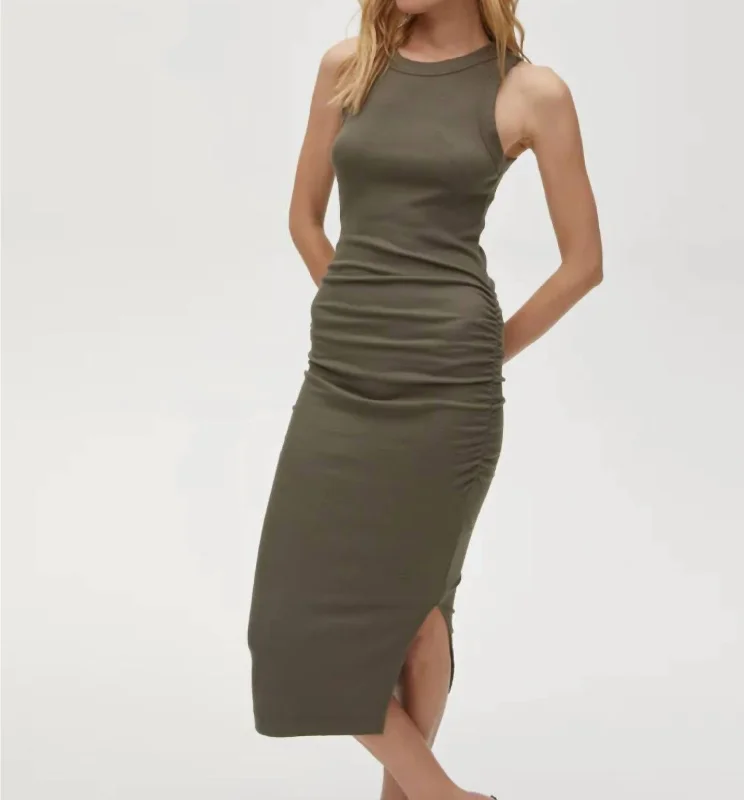 Wren Ultra Rib Midi Dress In Olive