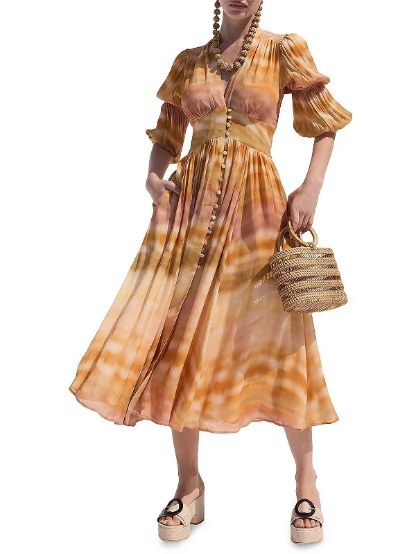 Willow Womens Tie-Dye V-Neck Midi Dress