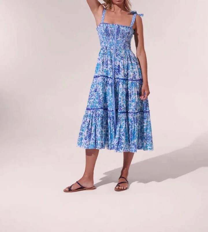 Triny Midi Dress In Blue Aquarelle