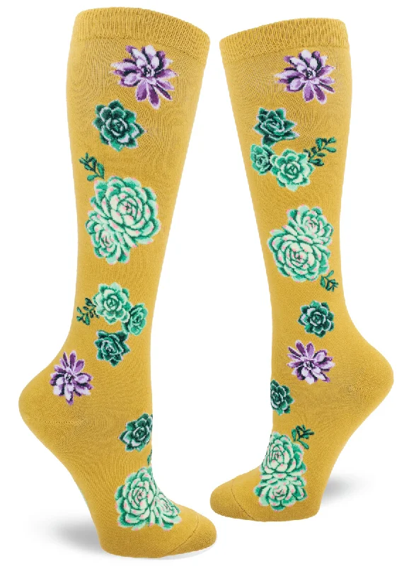 ZZNB-11/24_Womens' Succulent Plants Knee High (Curry)