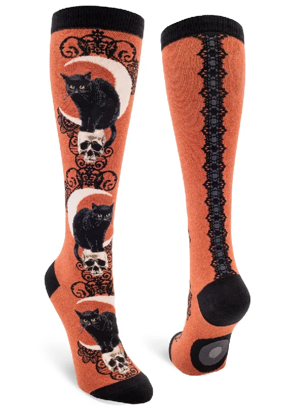 Women's Black Cat Moon Knee High (Heather Sienna)