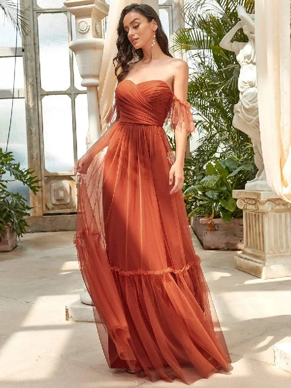 Custom Size Off-Shoulder Sweetheart Double Layer Pleated Evening Dress