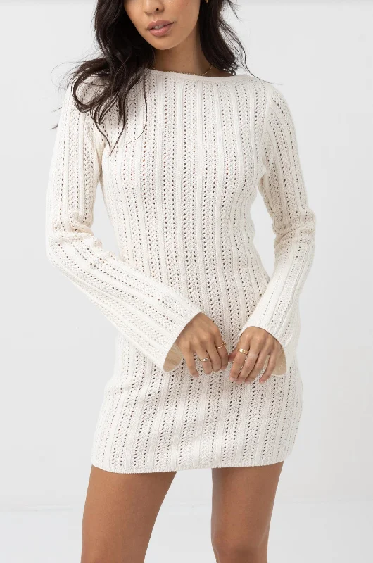 Charlize Long Sleeve Knit Mini Dress In Ivory