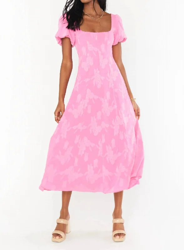 Mia Midi Dress In Pink Clip Floral