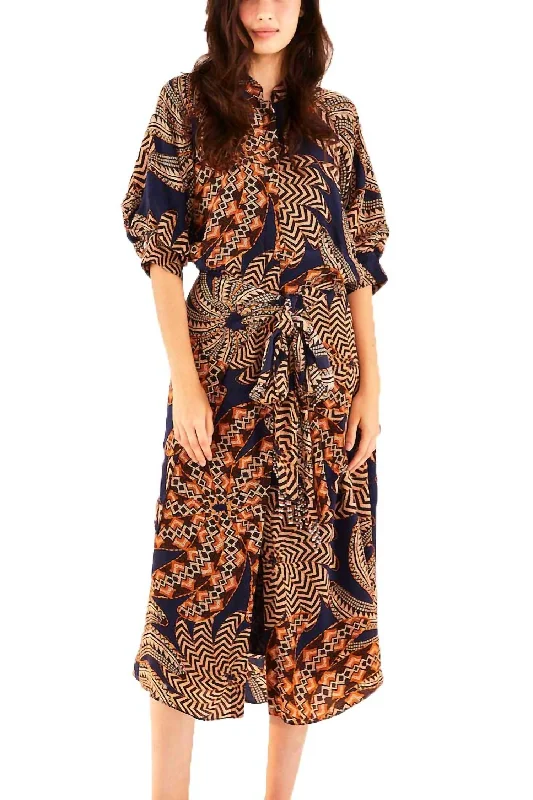 Yawanawa Vanahu Midi Dress In Blue Multi