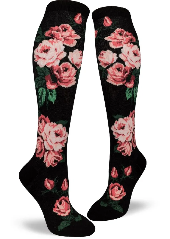 ZZNB-12/24_Women's Romantic Rose Knee High (Black)