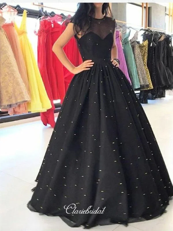 Cap Sleeves Prom Dresses Long, A-line Prom Dresses, Pearls Prom Dresses