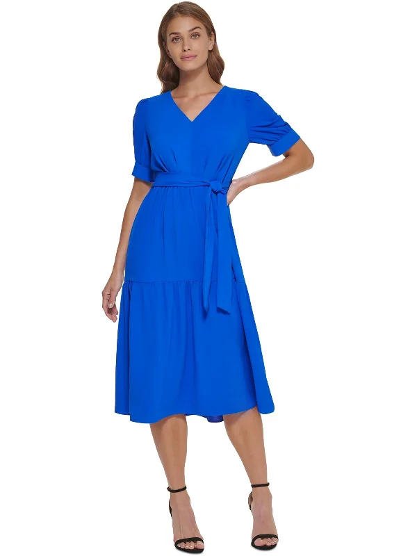 Womens Tiered Polyester Midi Dress