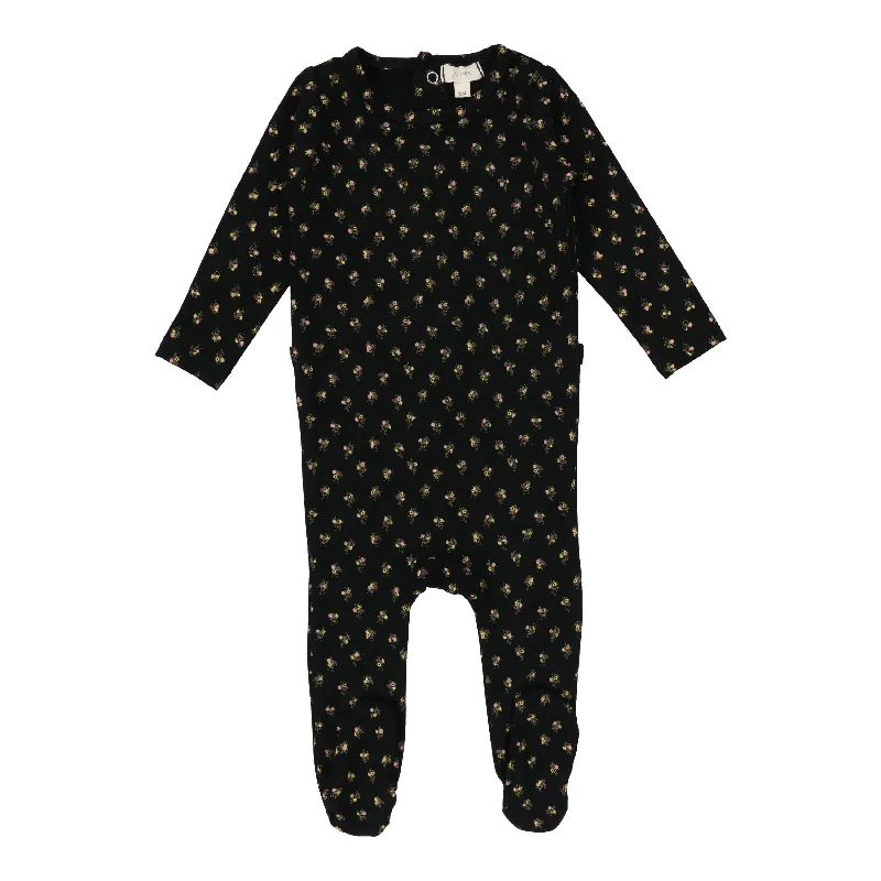 Lil Legs Floral Footie - Black Floral