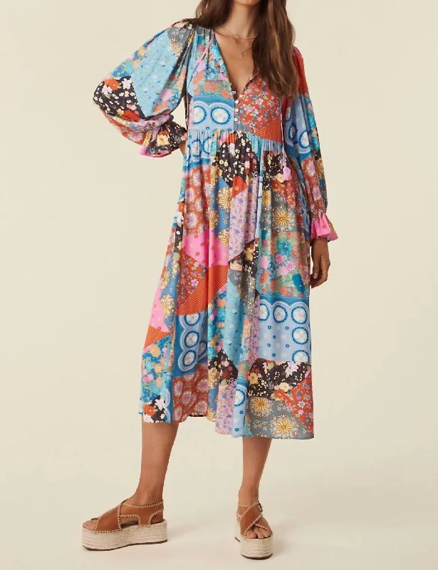 Cha Cha Boho Midi Dress In Jewel