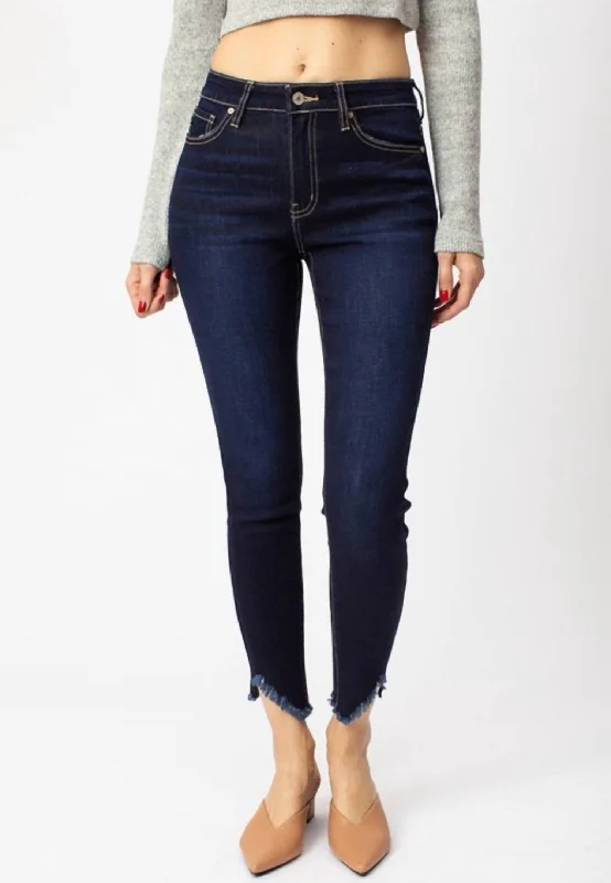 High Rise Hem Detail Jean In Dark Wash