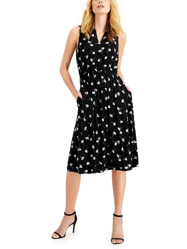 Womens Printed Midi Fit & Flare Dress