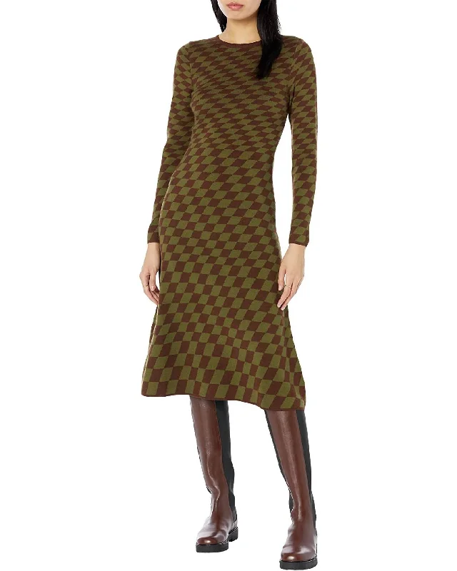 Grid Print Midi Sweaterdress In Brown/green Harlequin