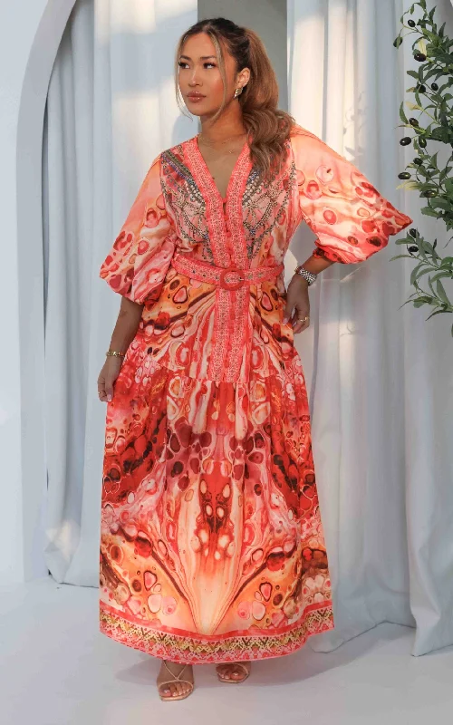 Santorini Maxi Dress - Orange Print