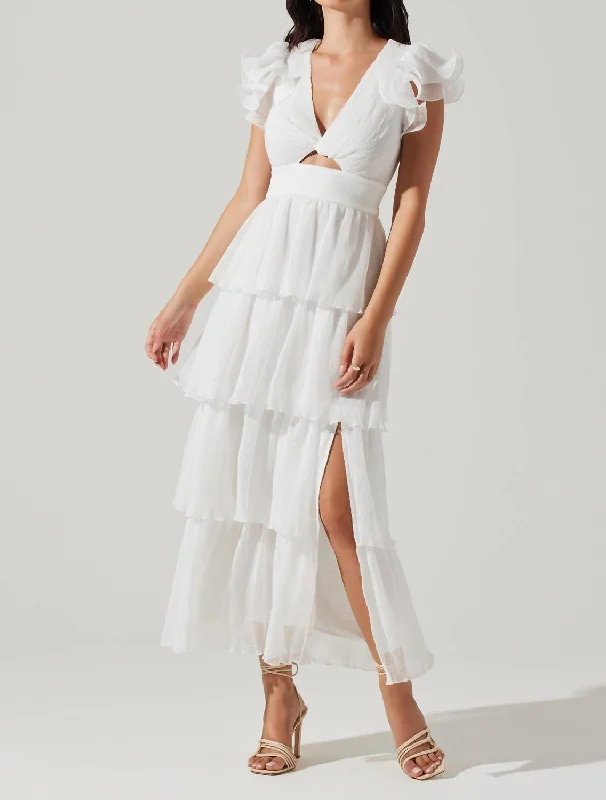 Emporia Tiered Tulle Midi Dress In White