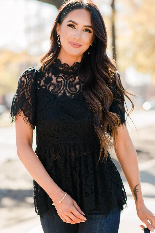 Feeling The Romance Black Lace Top