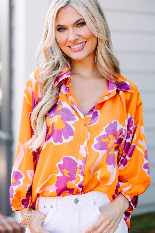 In Your Dreams Orange Floral Button Down Blouse