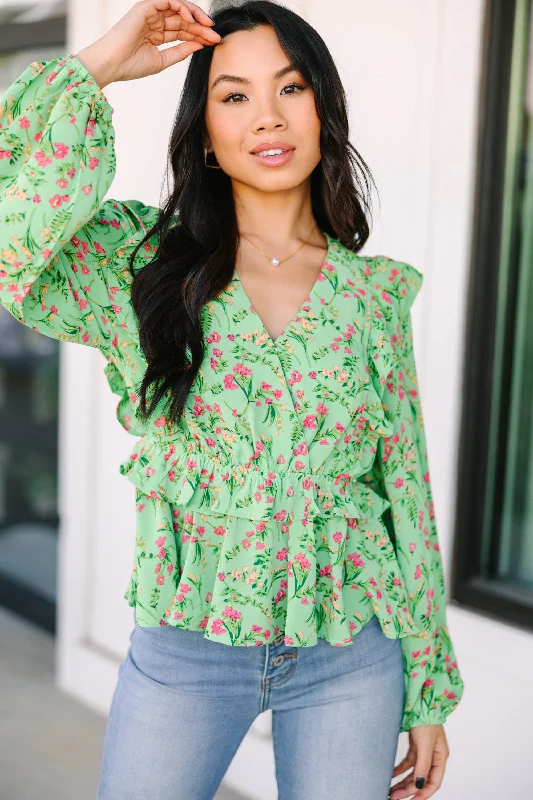 It's Your Day Green Ditsy Floral Blouse