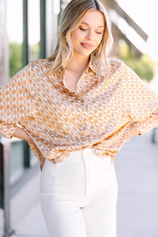 Looking Back Yellow Gold Geometric Print Blouse