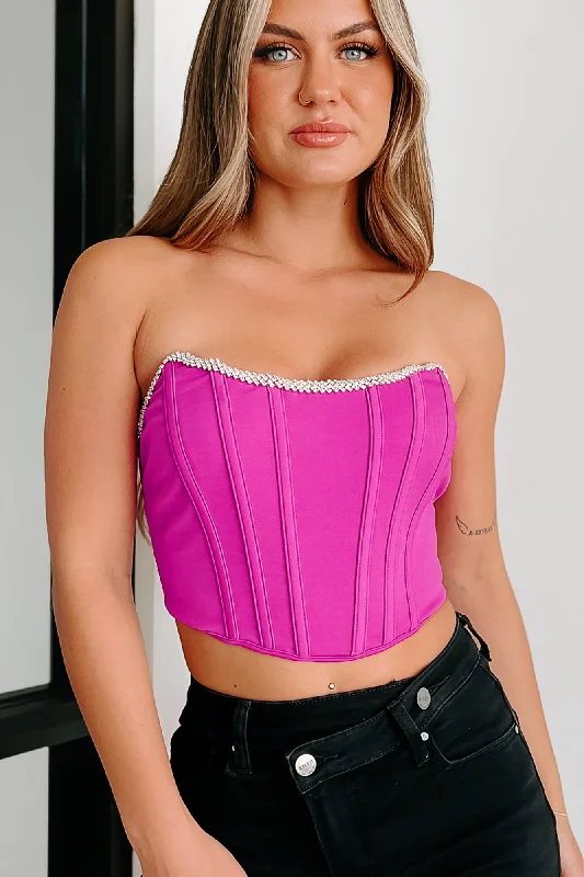 Luxurious Living Rhinestone Trim Corset Top (Magenta)