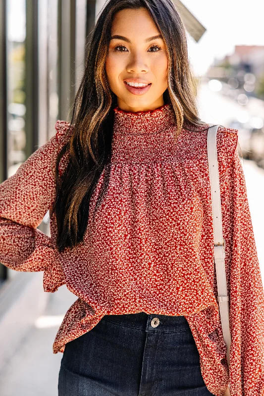 Make It Yours Rust Orange Ditsy Floral Blouse