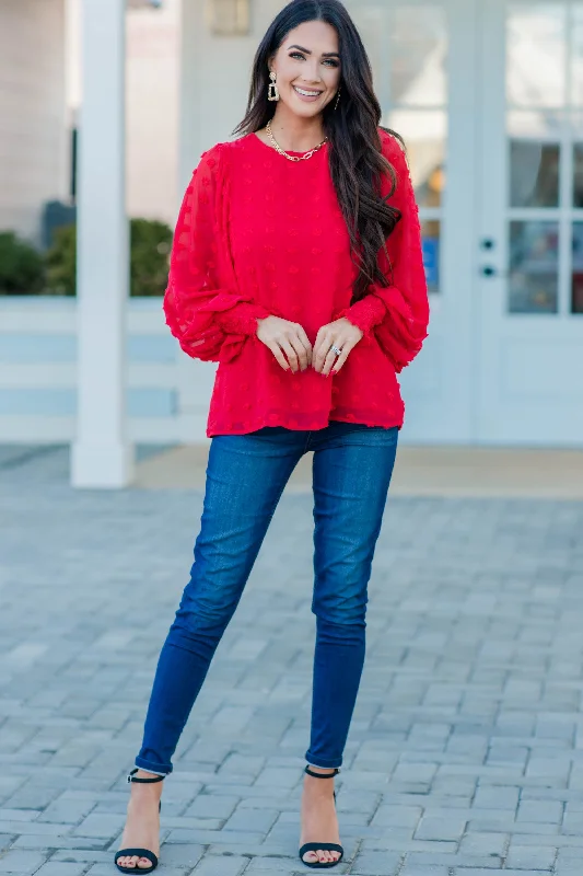 Peace Of Mind Red Swiss Dot Blouse