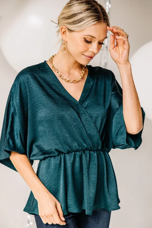 Show Out Emerald Green Satin Blouse