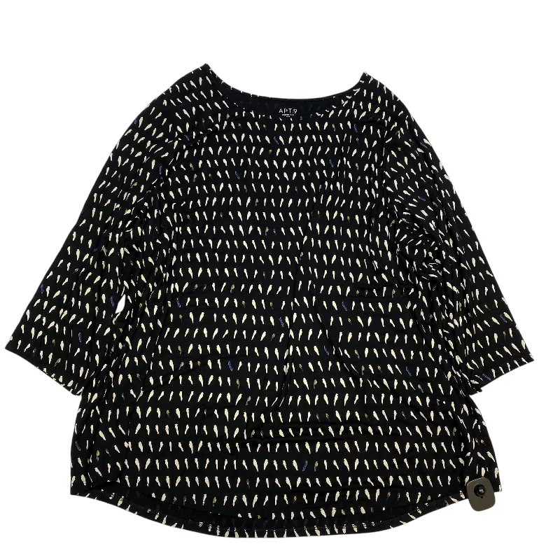 Top 3/4 Sleeve Basic By Apt 9 In Black & Cream, Size: 3x