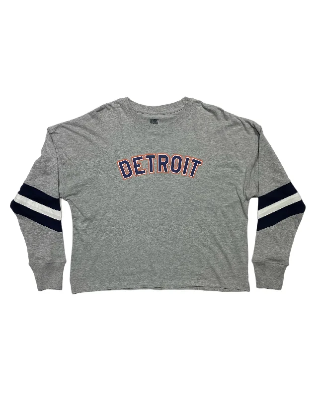 Ink Detroit - Orange & Navy Print Ladies Boxy Varsity Long sleeve