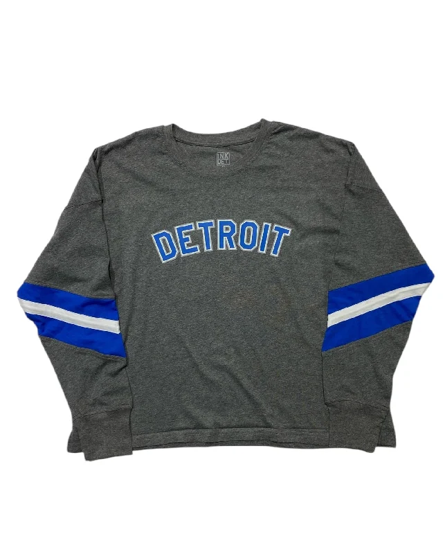 Ink Detroit - Honolulu Blue & Silver Print Ladies Boxy Varsity Long sleeve