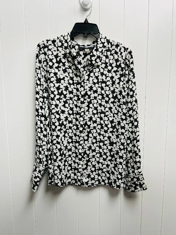 Top Long Sleeve By Karl Lagerfeld In Black & White, Size: L