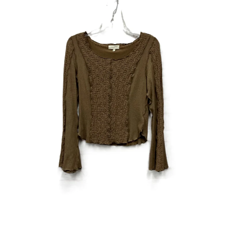 Top Long Sleeve By Promesa In Tan, Size: L