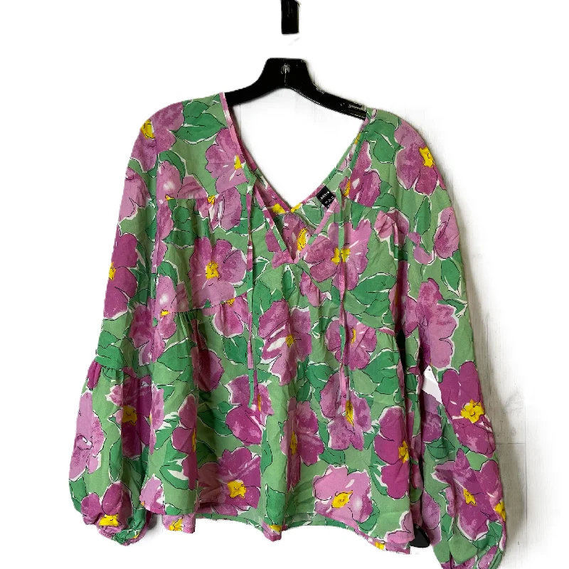 Top Long Sleeve By Shein In Floral Print, Size: L