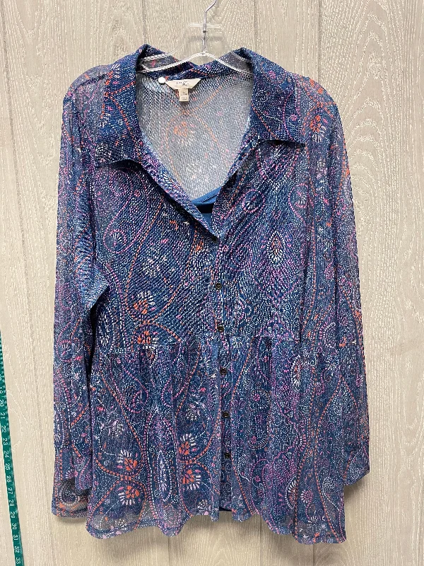 Top Long Sleeve By Terra & Sky In Blue & Purple, Size: 3x